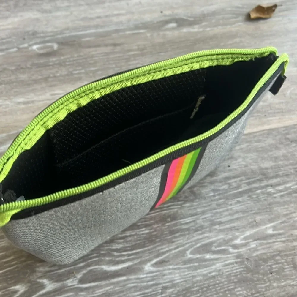 Neoprene Grey & Neon Striped Cosmetic Case NWT